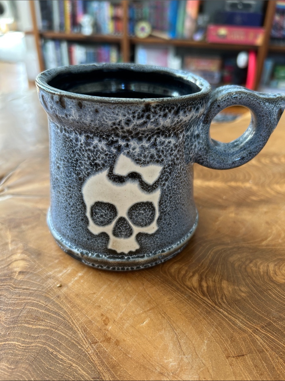 Handmade Speckled Ceramic Skull Mug in Blue-Gray